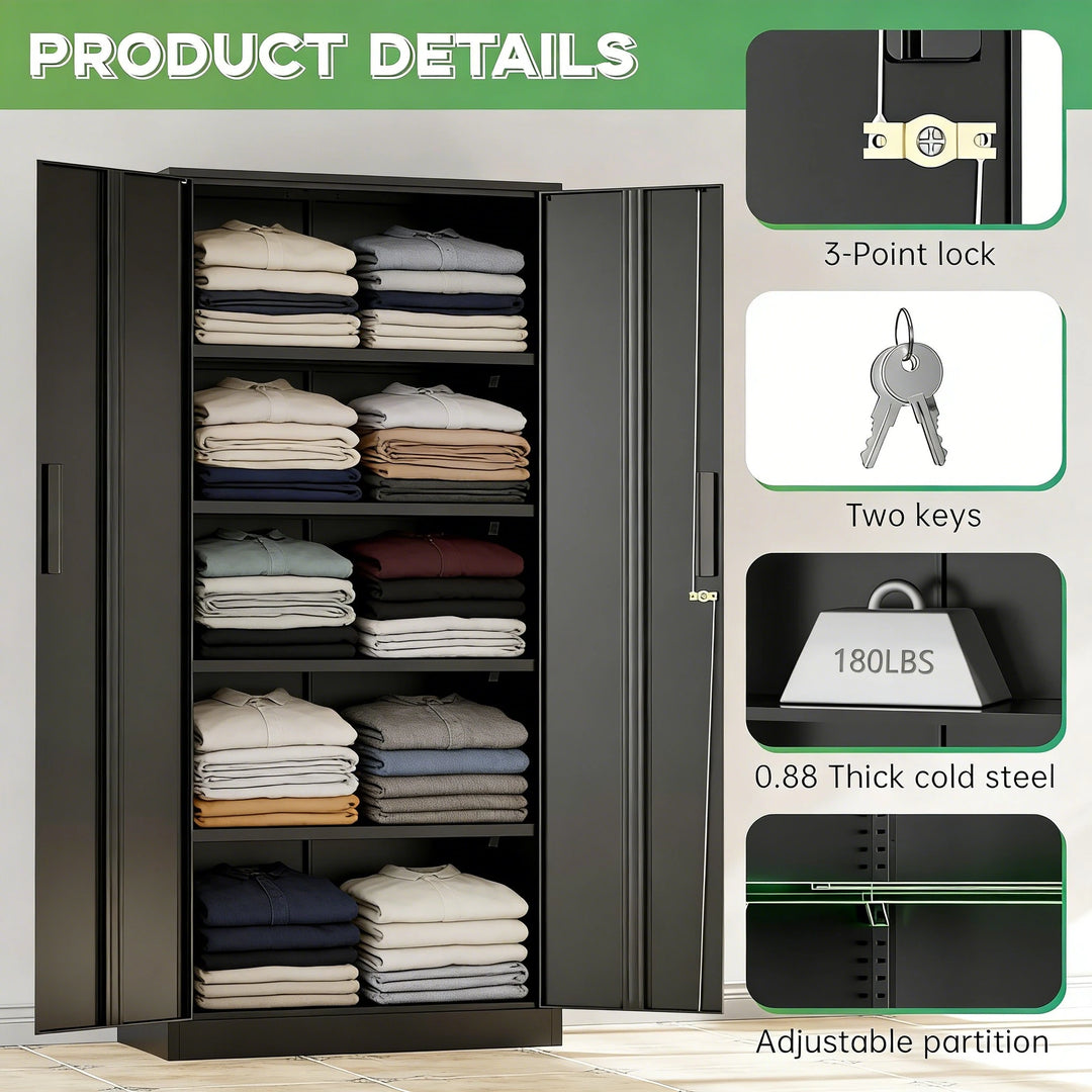 63''-72'' H Large-Capacity Lockable Closet Garage Storage Work Cabinet with Locking Doors and Adjustable Shelves