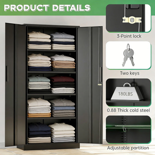 63''-72'' H Large-Capacity Lockable Closet Garage Storage Work Cabinet with Locking Doors and Adjustable Shelves