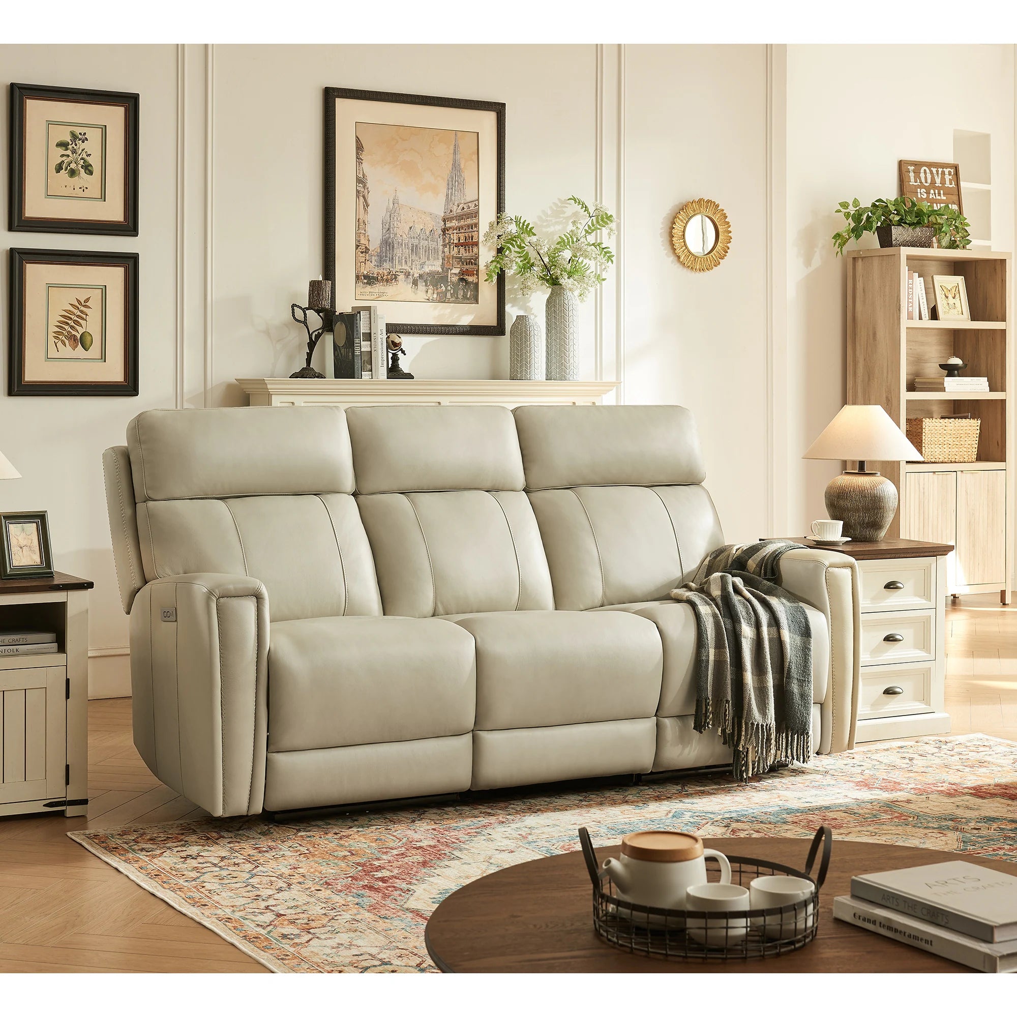 81.5'' Genuine Leather Zero Gravity Power Recliner Sofa with Power Headrest, USB&USB-C Port