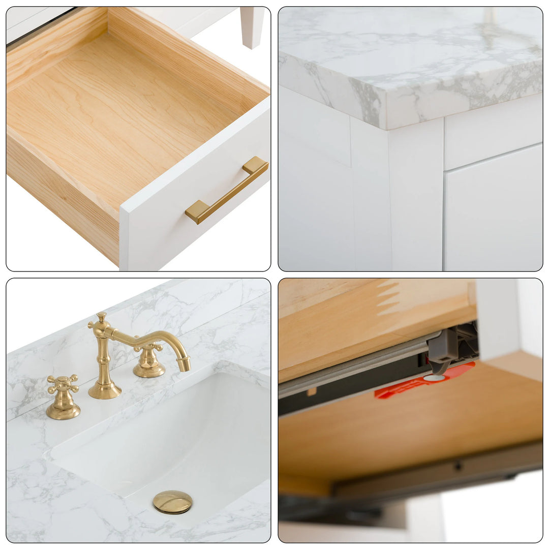 72" Double Sink Bathroom Vanity Cabinet with Engineered Marble Top