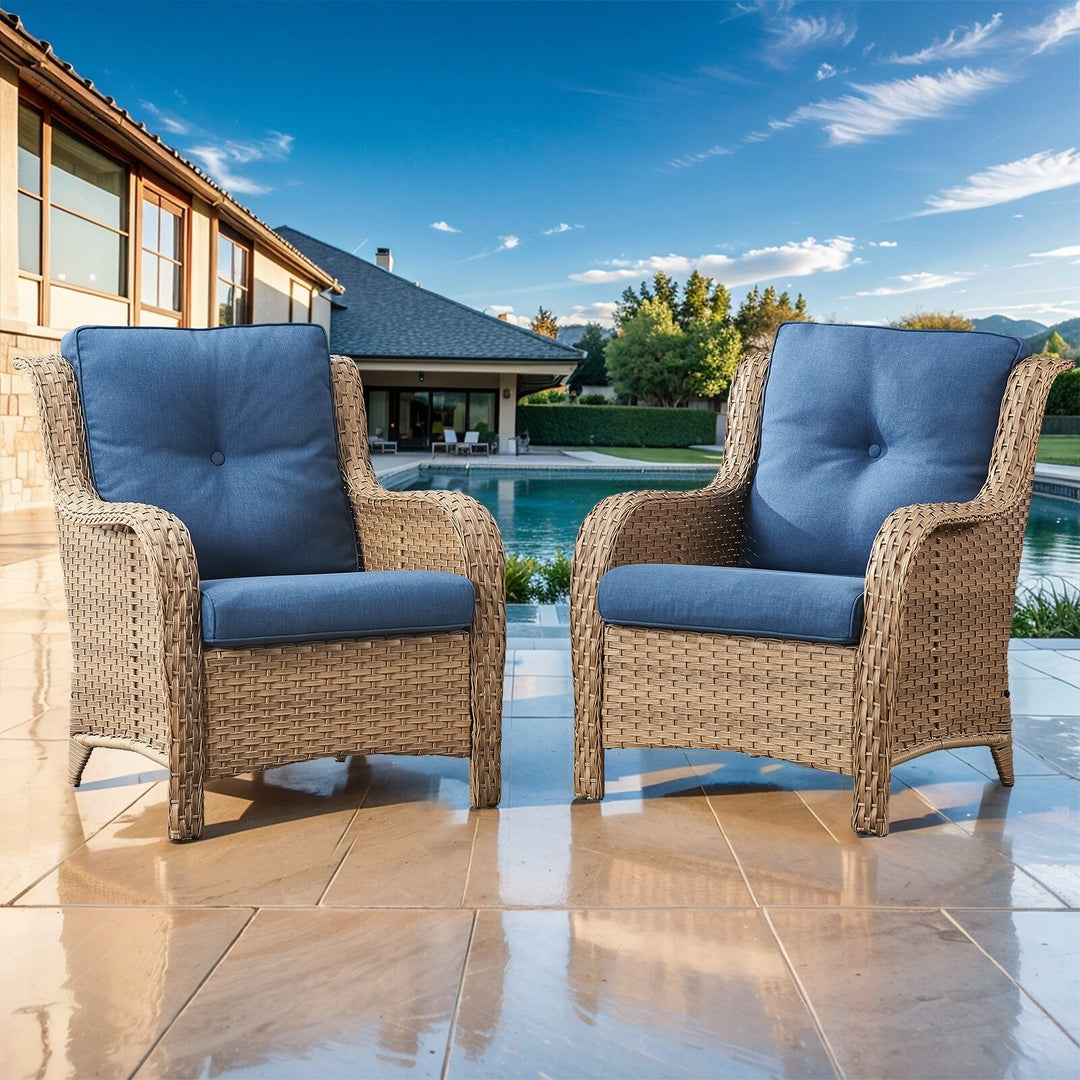 Outdoor Wicker High Back Club Chair with Cushions (Set of 2)