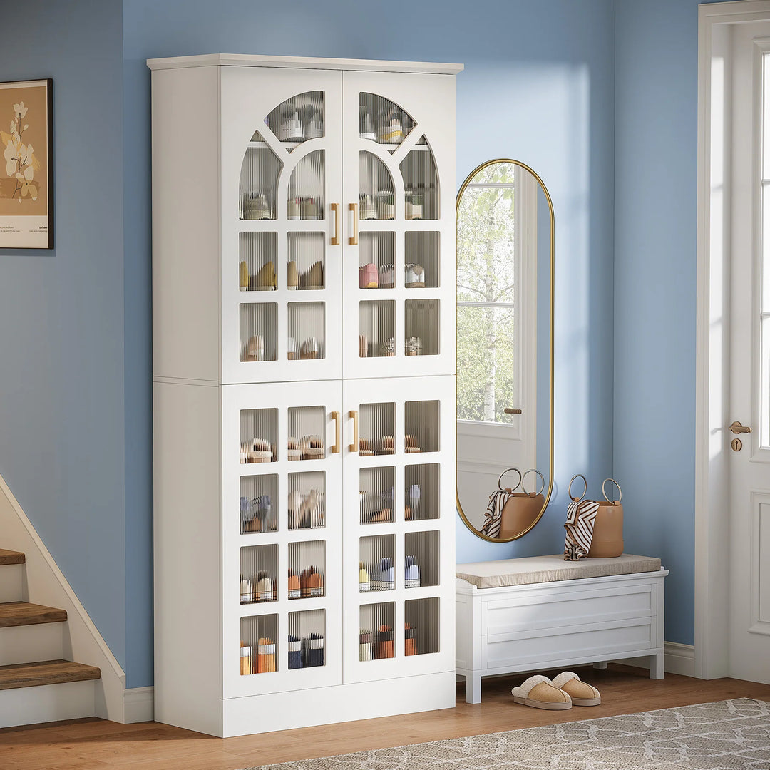 35 Pairs Tall Shoe Storage Cabinet with Doors, 8 Tiers Shoe Rack Organizer with LED Light and Adjustable Shelves for Entryway