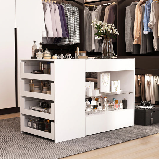 HOMELAVY Glass-Top Closet Organizer White Dressing Island Ample Storage Dresser Cabinets