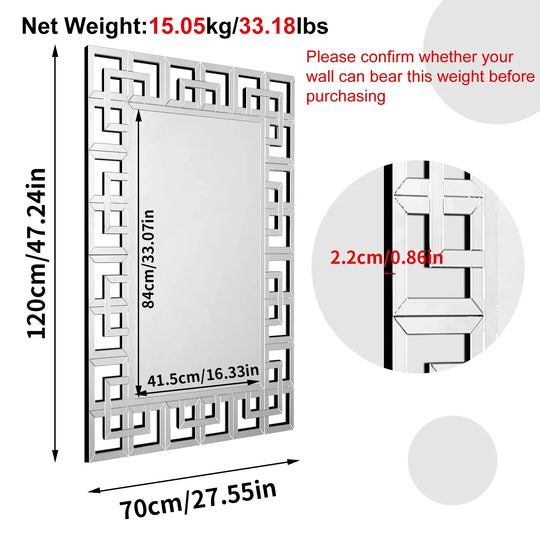 Large Wall Art Mirror Decor Silver Accent Geometric Frame