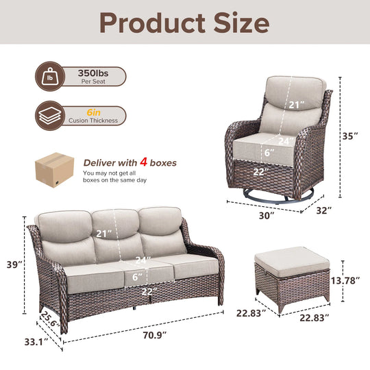 7-Piece Patio Furniture Set with Swivel Glider Chairs, 6-Inch Ultra-Plush Cushions & Water-Resistant Olefin Fabric