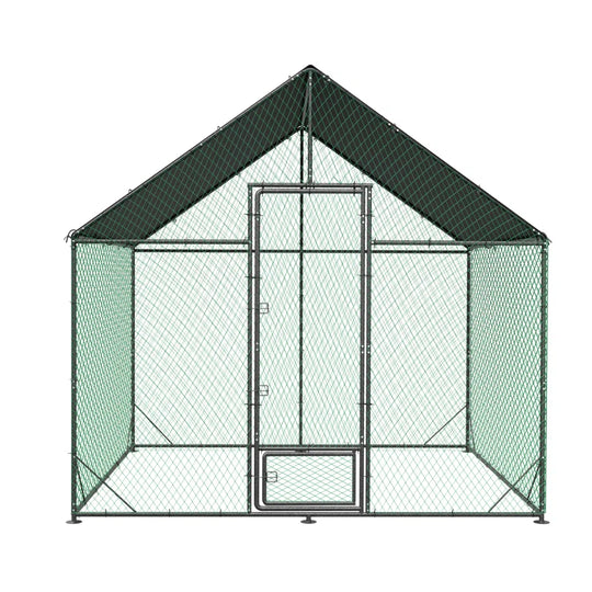 Upgraded Anti-Rust Metal Chicken Coop with Run Walkin Poultry Cage Habitat with Feeding Door, Waterproof and Snow /Rain Accumulation Prevent Cover for Backyard Farm Garden