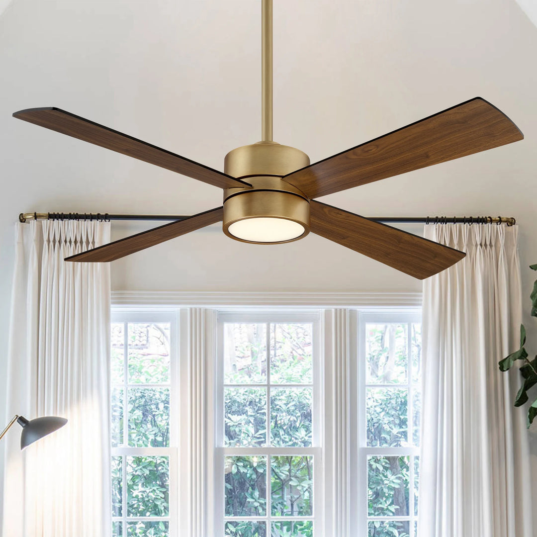 52" Antique Brass Plywood 4-Blade Indoor Ceiling Fan with Light and Remote