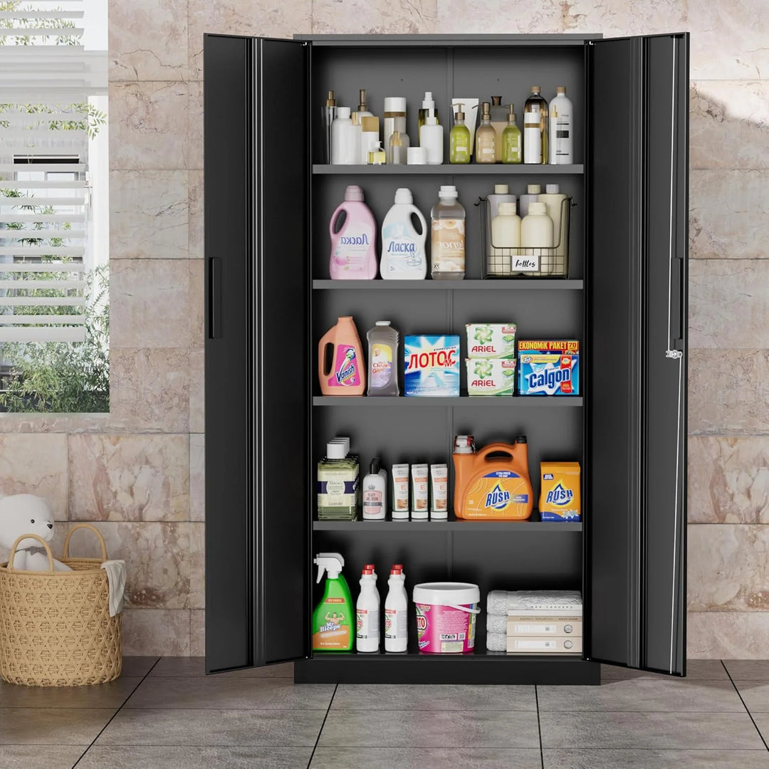 63''-72'' H Large-Capacity Lockable Closet Garage Storage Work Cabinet with Locking Doors and Adjustable Shelves