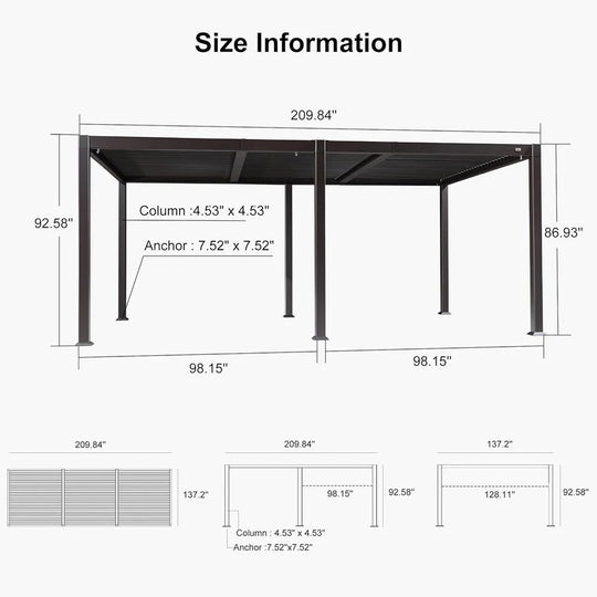 Solar Louvered Pergola with LED String Lights Aluminum Outdoor Pergola with Adjustable Roof for Patio Garden