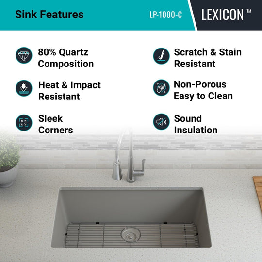 Drop-In Quartz 32 Inch Single Bowl Kitchen Sink Kit - 32"X19"