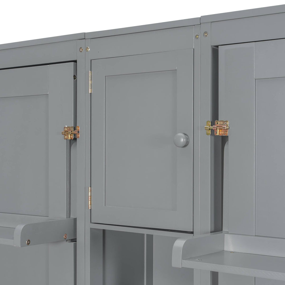 Dual Twin Size Wall Murphy Beds with Cabinets and Shelves, Space-Saving Design