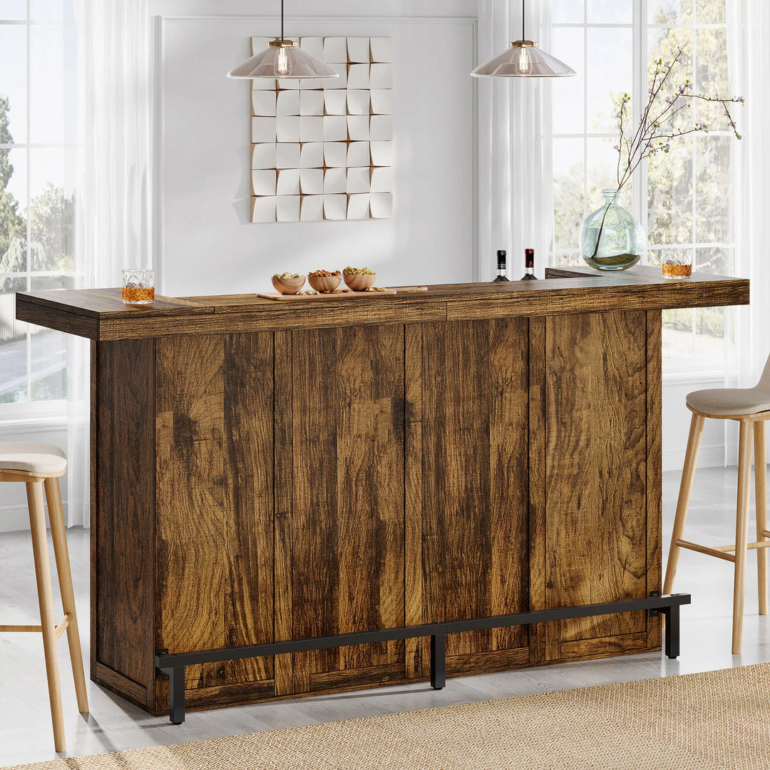 70.9" Wooden Home Bar Table with Wine Glass Holder, Pub Storage Unit Accent Table for Home Patio Basement