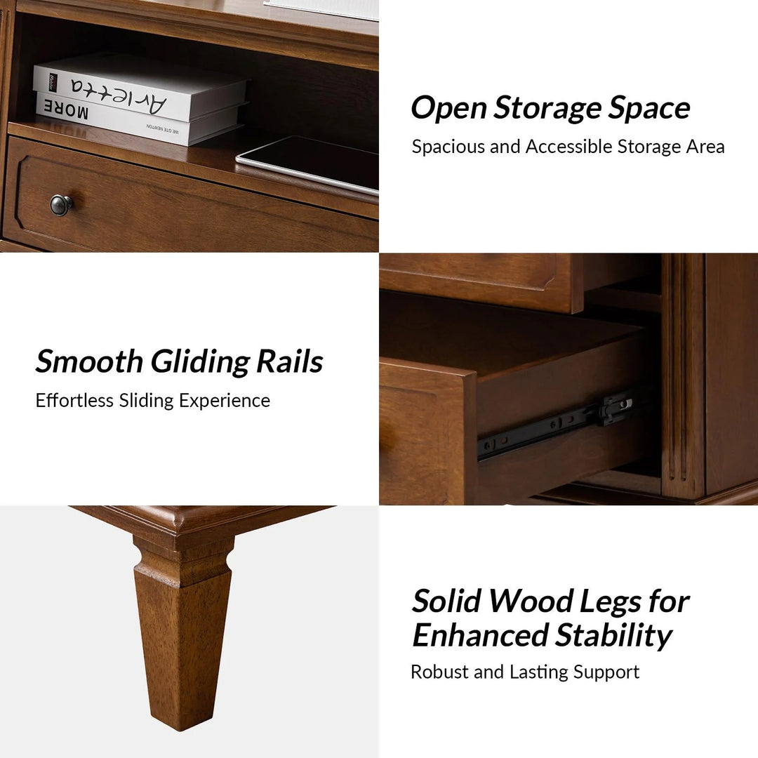 Kamilo Transitional 28''W 2-Drawers End Table with Built-In Charging Station and Solid Wood Legs by