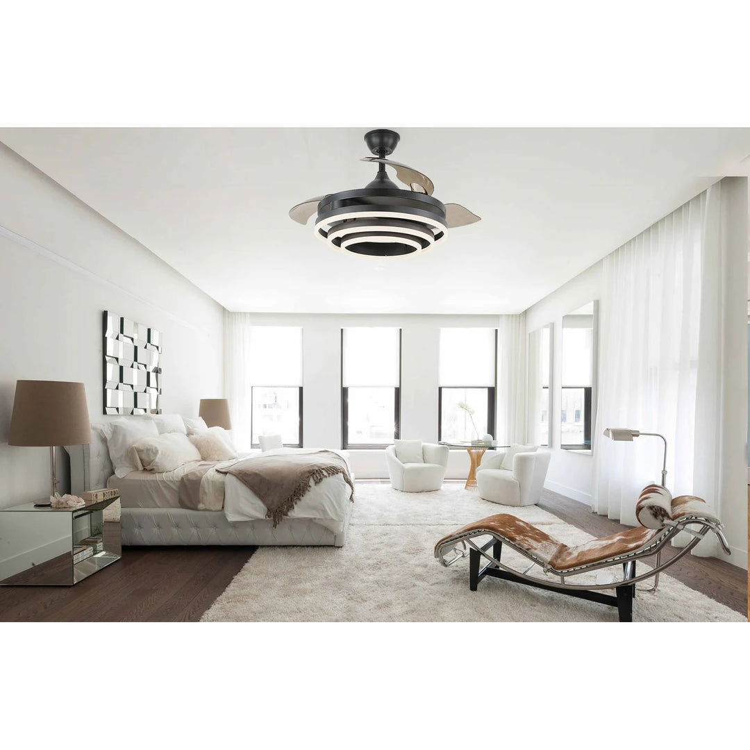 42In. DIY Shape Retractable Ceiling Fan with Lights, 6-Speed DC Motor Modern Ceiling Fan with LED Light and Remote