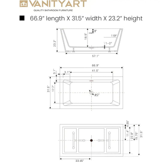 67" Acrylic Freestanding Soaking Bathtub