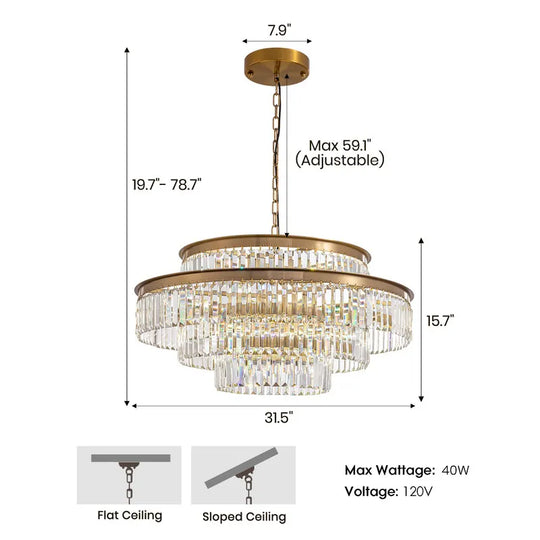 32 In. Drum Modern Crystal Chandelier 4-Tier Gold Brass Kitchen Island Pendant Light for Dining Room
