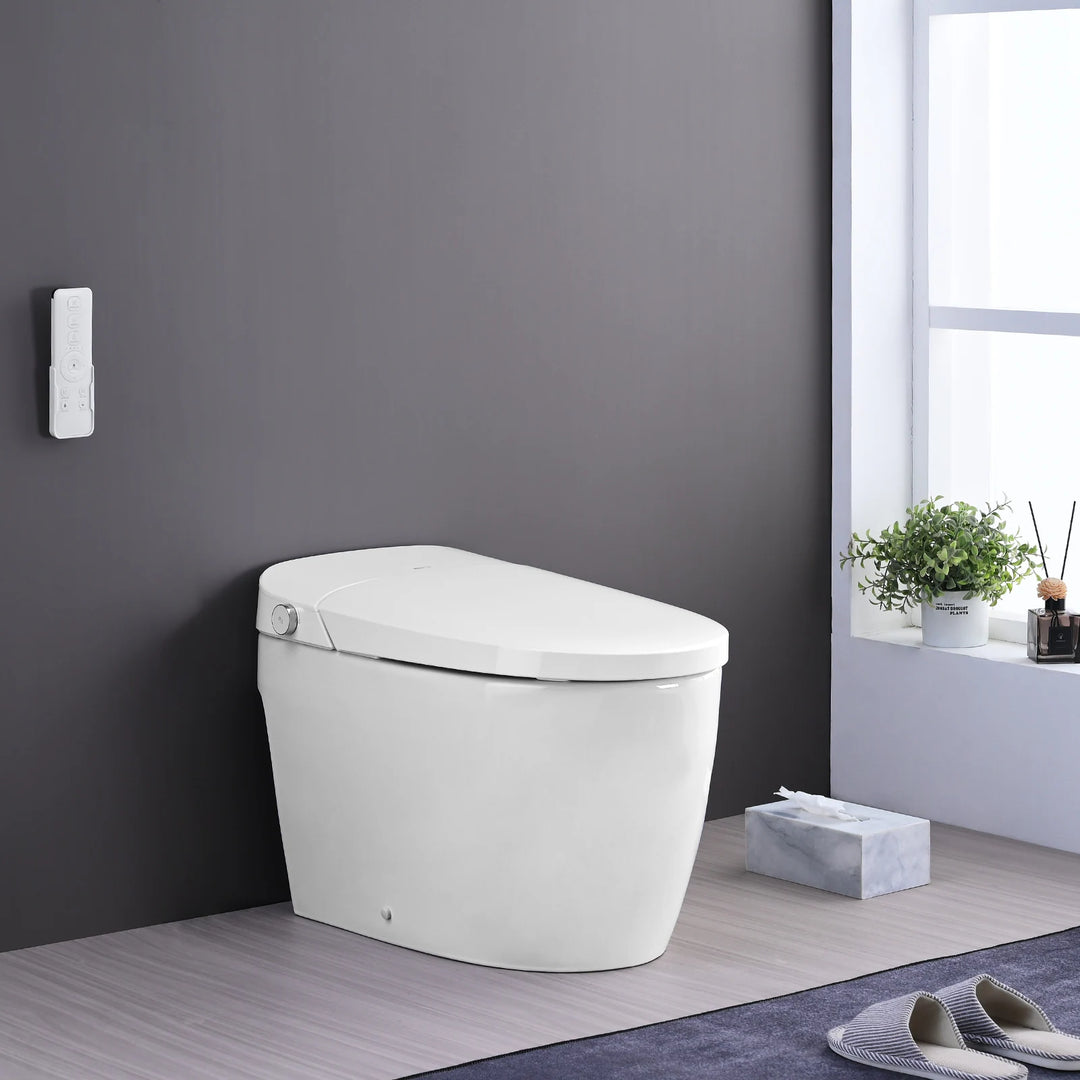 Smart Toilet Bidet Combo with Self-Cleaning Nozzle, Heated Seat, Night Light, Knob Control, Power Outage Flushing, Soft Close