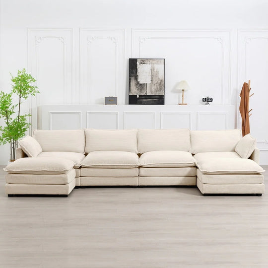 Corduroy Sectional Sofa with Removable Ottomans & Ultra-Soft Cushions for Living Room & Bedroom