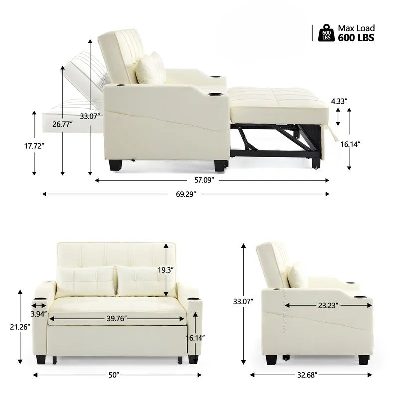 Tufted Upholstered Leather Sleeper Sofa Bed