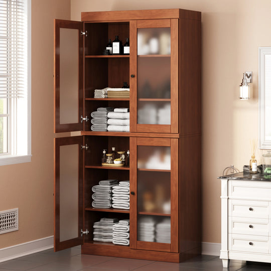 100% Solid Wood Bathroom & Laundry Storage Cabinet, Raised Panel Doors, Adjustable Shelves, 32" Wide, 71.5" Tall