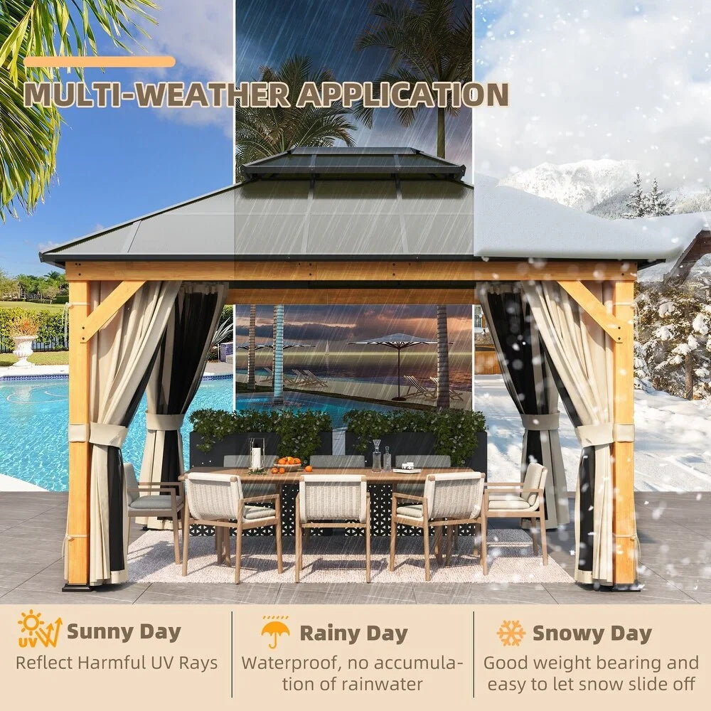 Hardtop Wood Gazebo with Double Roof – Free Dust Cover with 12X16 or 12X20 Model – Waterproof Outdoor Gazebo