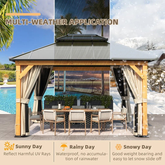 Hardtop Wood Gazebo with Double Roof – Free Dust Cover with 12X16 or 12X20 Model – Waterproof Outdoor Gazebo