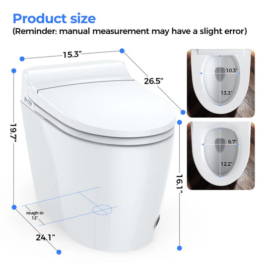 Smart Toilet with Tankless Bidet Wash, Auto Open Lid, 1.28 Gallons Auto Dual Flush, Heat Seat, Warm Wash/Dryer, Soft Closing, Remote Control