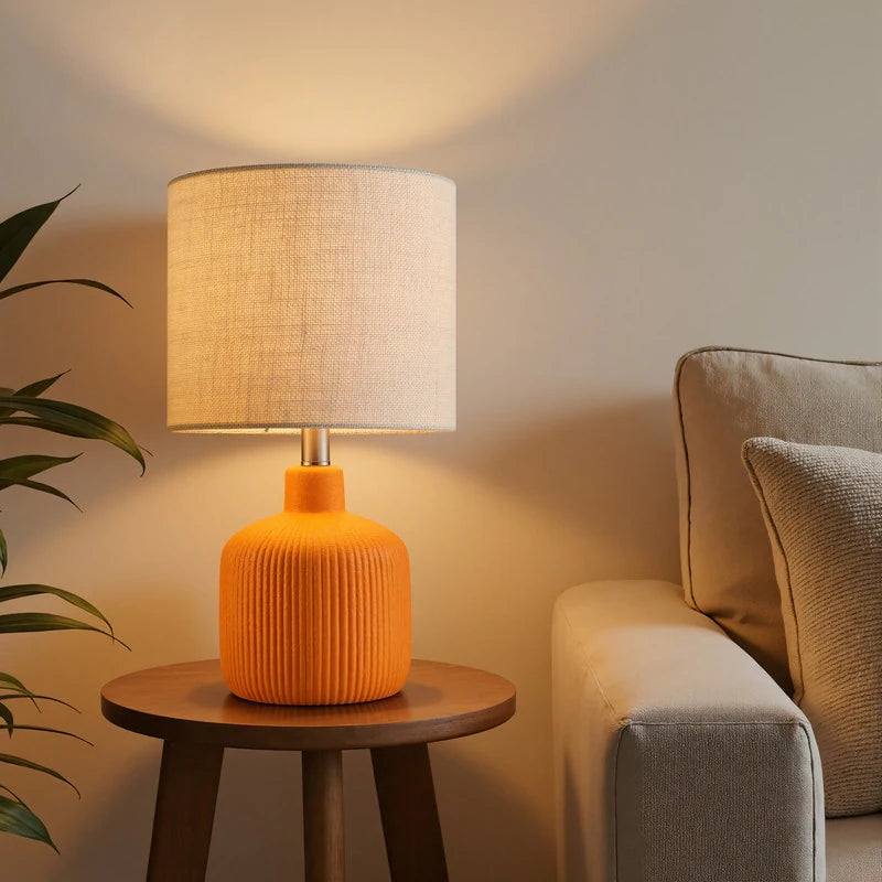Fluted Ceramic Table Lamp (H18.25" X W10" X D10")