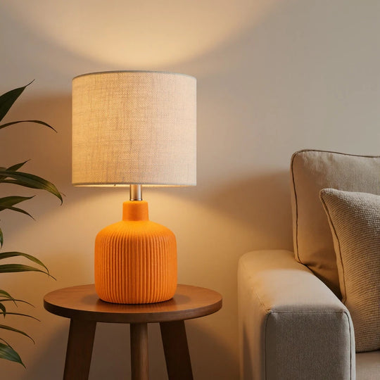 Fluted Ceramic Table Lamp (H18.25" X W10" X D10")