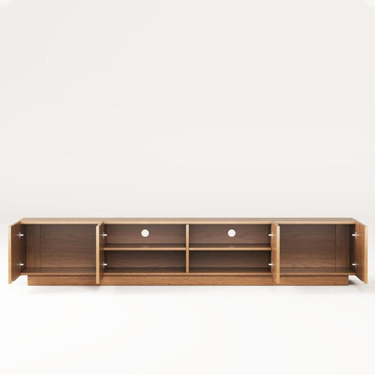 86.6" Modern Walnut TV Stand with Grille Doors & Storage for 90" Tvs - 86.6"Wx15.9"Dx17.5"H