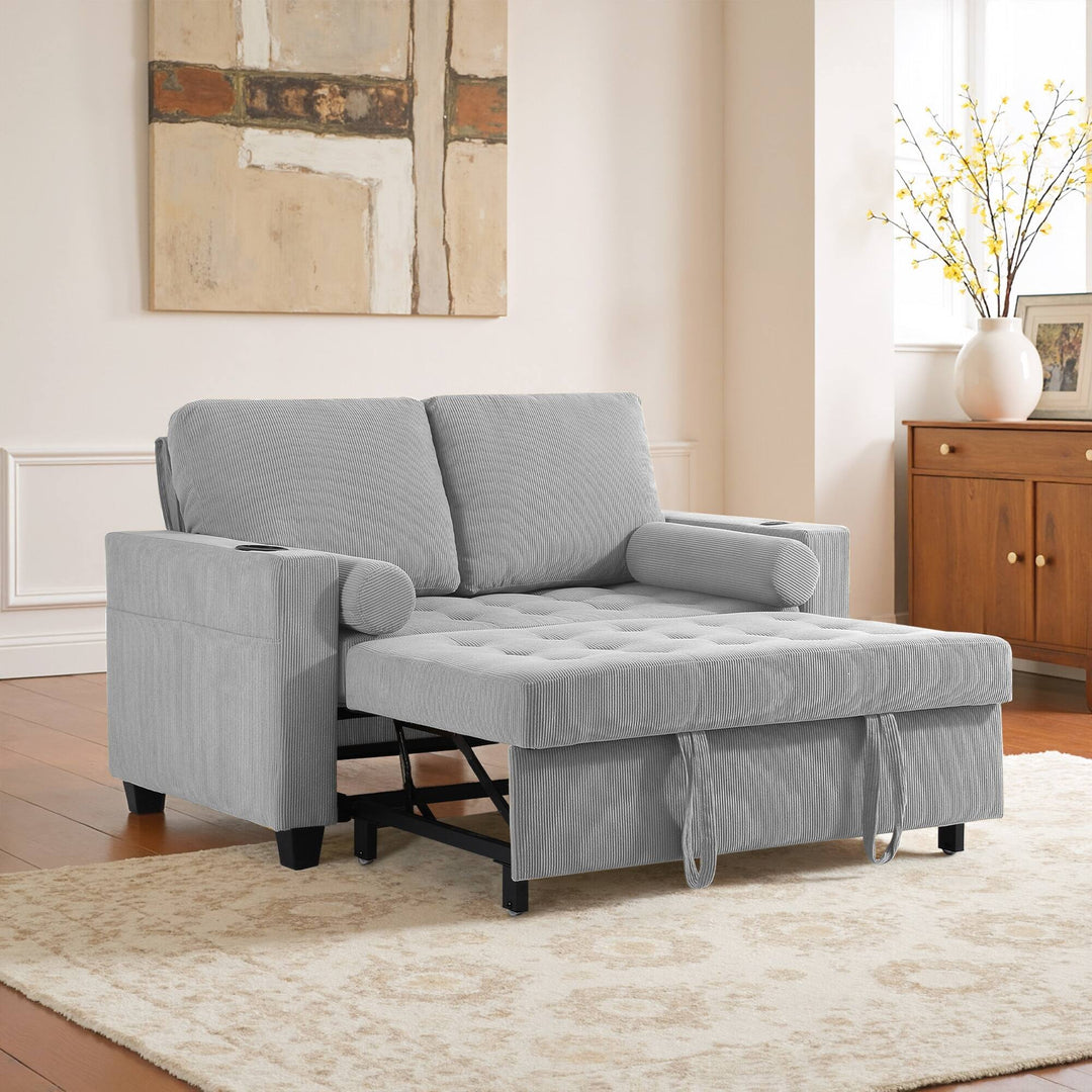 3-In-1 Pull-Out Sleeper Sofa Bed Convertible Adjustable Multi-Functional Loveseat with USB Port
