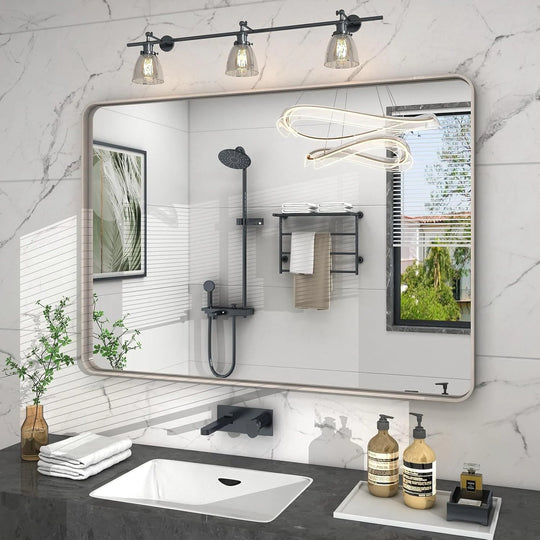 Aluminum Alloy Framed Tempered Glass Wall Decor Vanity Bathroom Mirror