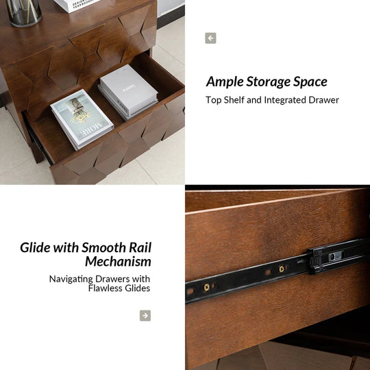Sara Midcentury Modern 26''W 2-Drawer End Table with Charging Station and Solid Wood Legs