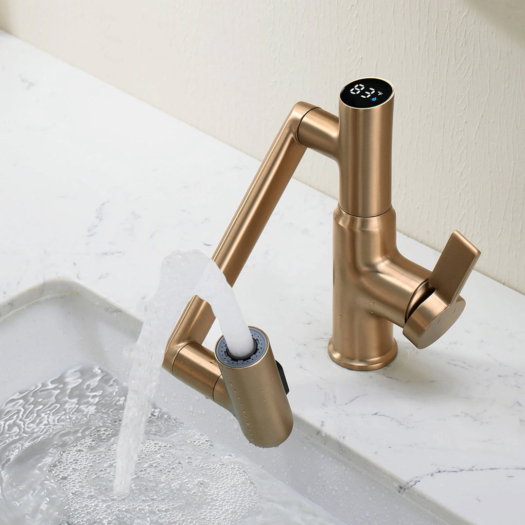 Rotatable Bathroom Faucet with Temperature Display in Fahrenheit (Batteries-Free), BF2204