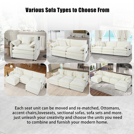 - 6-Piece Modular U-Shaped 143.31" Sectional Sofa with 2 Movable Ottomans