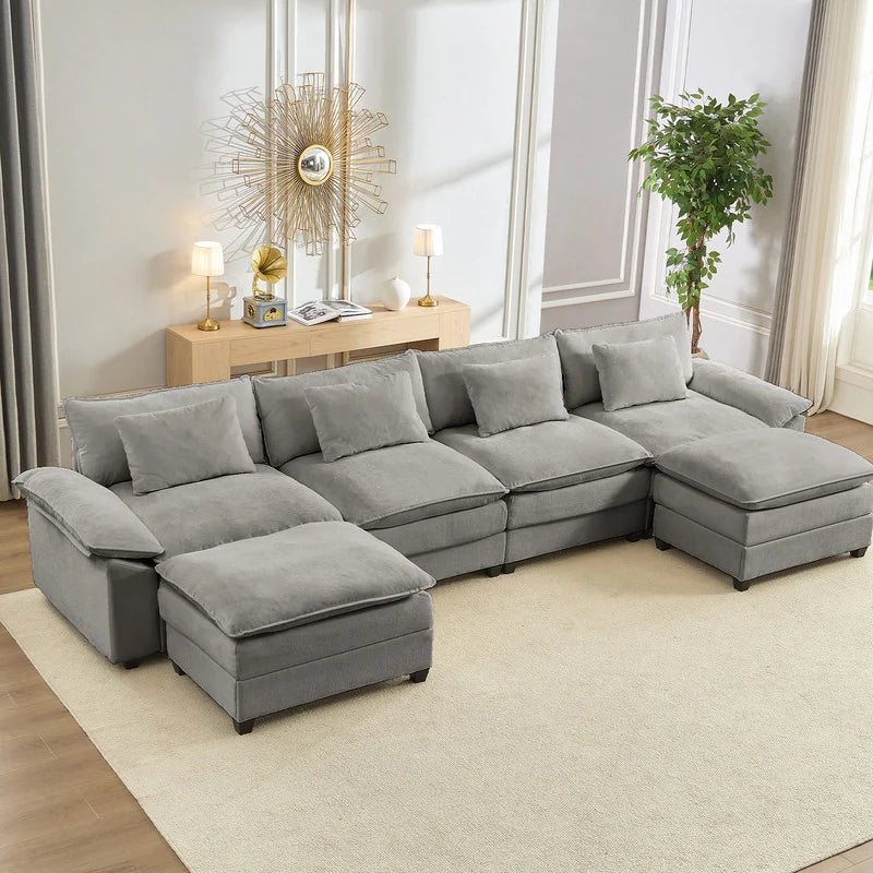 Modern 156''Oversized U-Shaped Modular Sectional Sofa with 2 Ottomans,6-Seat Cloud Couch,Chenille Sofa Sleeper Deep Seat Couches