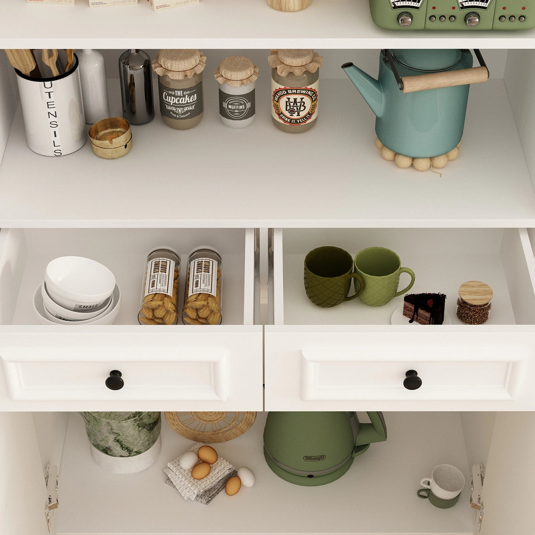 78.7"H Combo Buffet Sideboard White Curio Bookcase Cabinet Glass Door