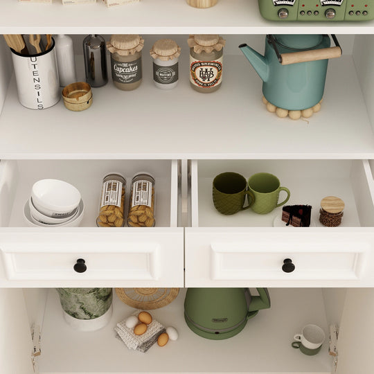 78.7"H Combo Buffet Sideboard White Curio Bookcase Cabinet Glass Door