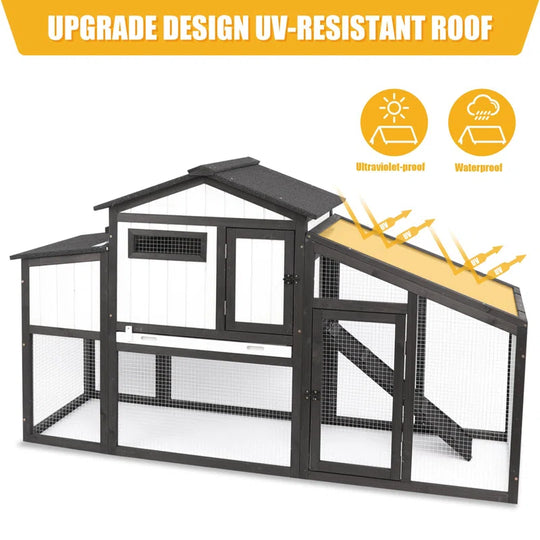 Gyta 65"L Chicken Coop with Run, Wooden Hen House with Nesting Box, UV Panel