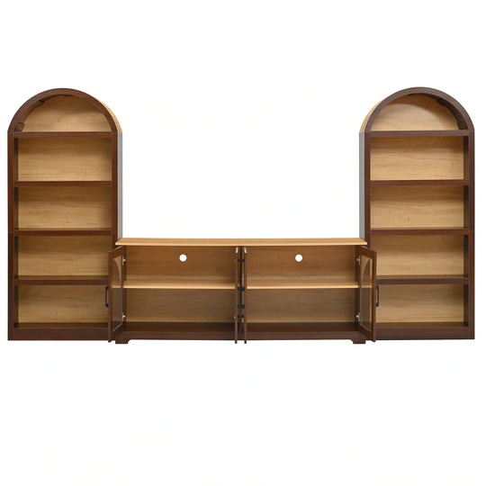 3-Piece Retro Entertainment Center for Tvs up to 70", Two-Tone Farmhouse TV Stand with Sideboard & Bookshelf