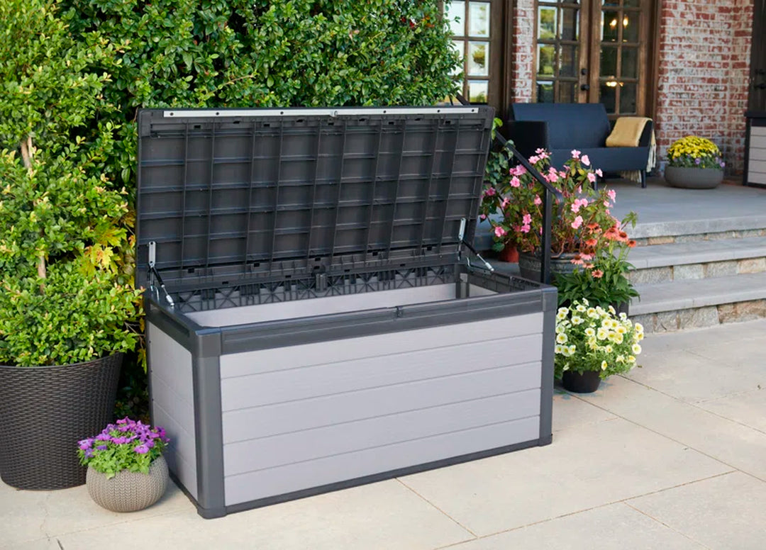 Premier 150 Gallon Durable Resin Outdoor Storage and Organization Deck Box Ideal for Garden Patio Furniture and Supplies, Grey
