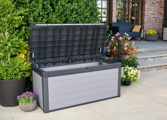Premier 150 Gallon Durable Resin Outdoor Storage and Organization Deck Box Ideal for Garden Patio Furniture and Supplies, Grey