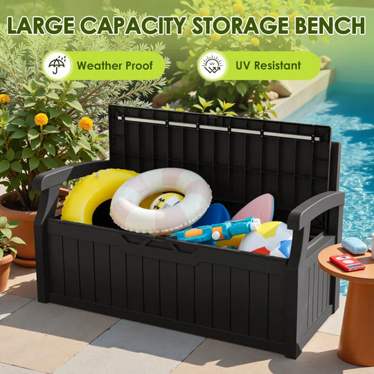 80 Gallon Storage Bench for Patio Furniture, Porch Decor and Outdoor Seating