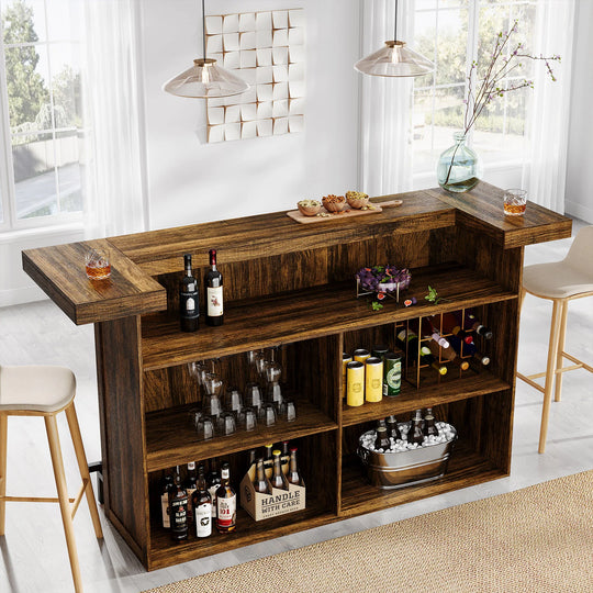70.9" Wooden Home Bar Table with Wine Glass Holder, Pub Storage Unit Accent Table for Home Patio Basement