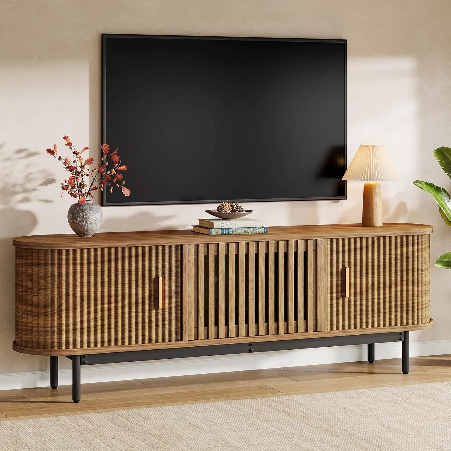 70" TV Console, Mid-Century Modern Media Entertainment Center for Tvs up to 80" - 70" W X 15.75" D X 23.62" H