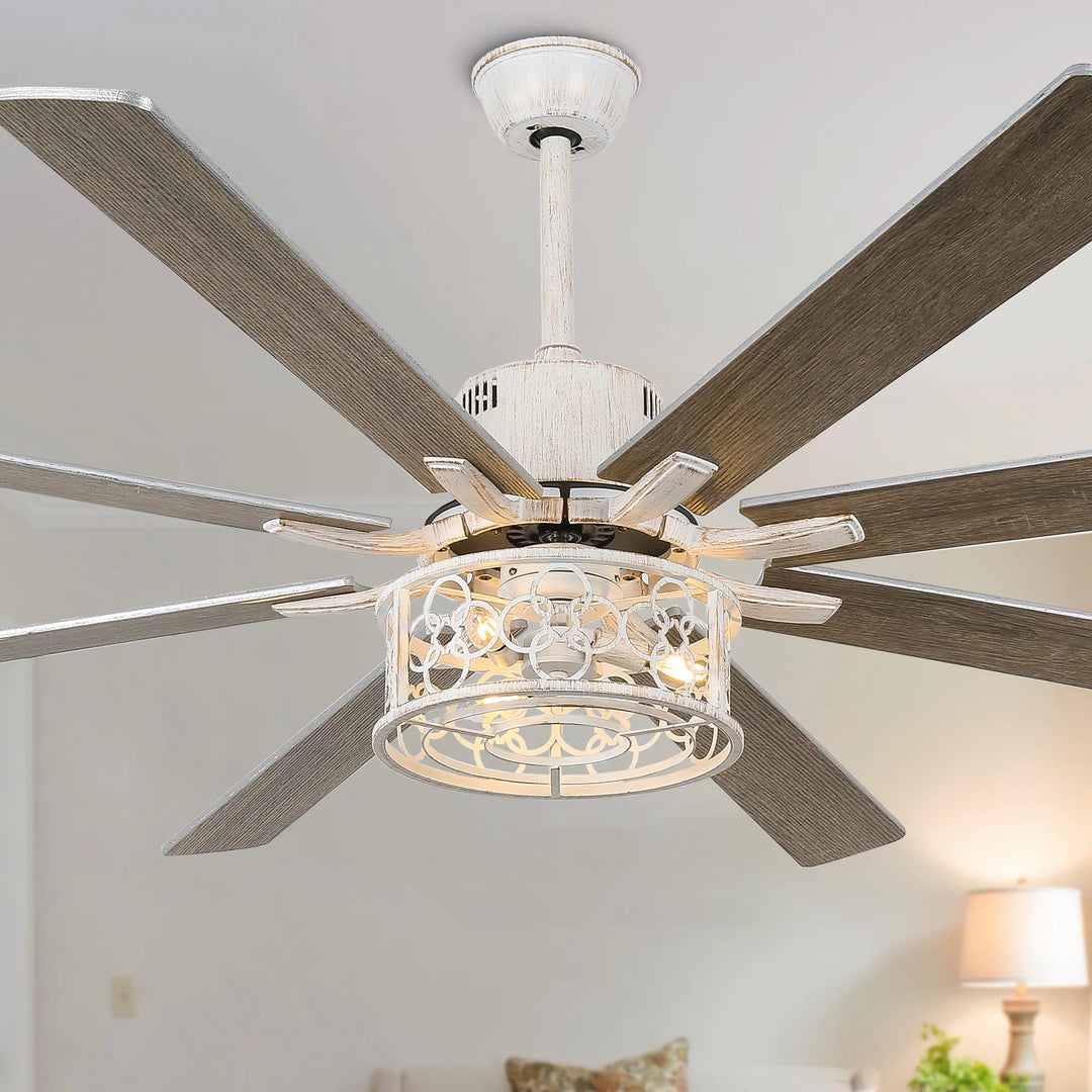 72" Rustic Large Ceiling Fan with Light and Remote 6-Speed 3-Light Farmhouse Metal Caged Black Ceiling Fan