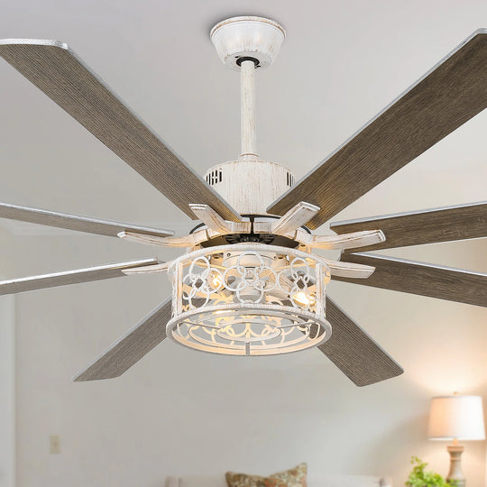 72" Rustic Large Ceiling Fan with Light and Remote 6-Speed 3-Light Farmhouse Metal Caged Black Ceiling Fan