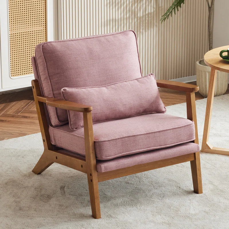 Lemley Upholstered Accent Chair with Wooden Legs and One Pillow