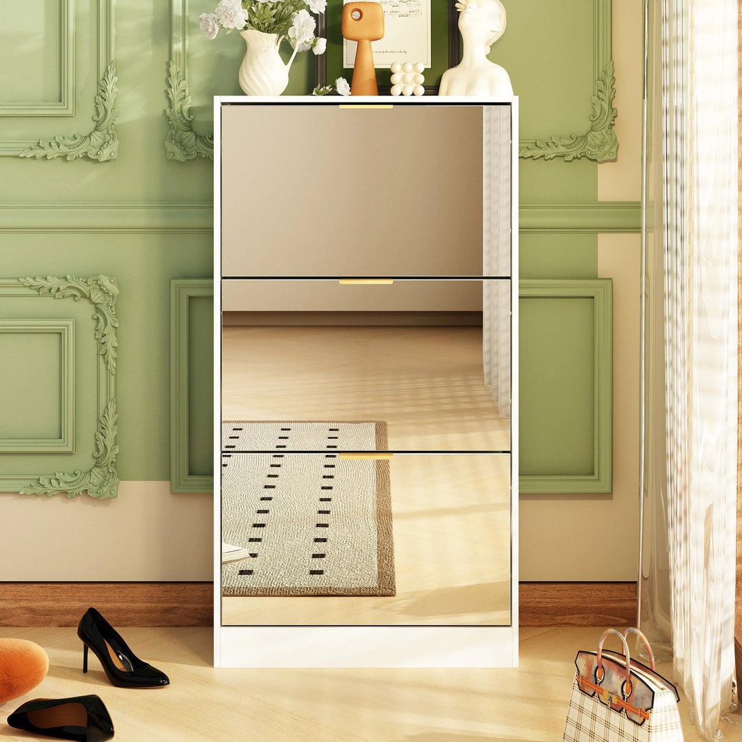 Mirrored Flip Drawer Shoe Cabinet Storage Cabinet Organizer
