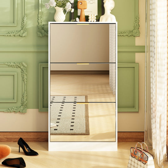 Mirrored Flip Drawer Shoe Cabinet Storage Cabinet Organizer